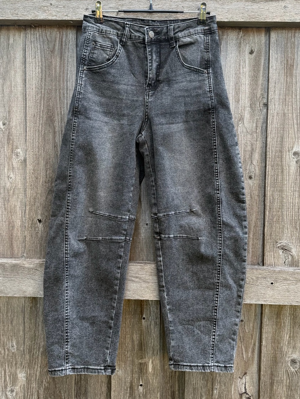 Risen Black Acid Wash Barrel Jeans Size Small High Rise Cropped
